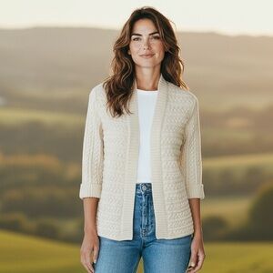 Talbots Cable Short Sleeve Open Cardigan Size P